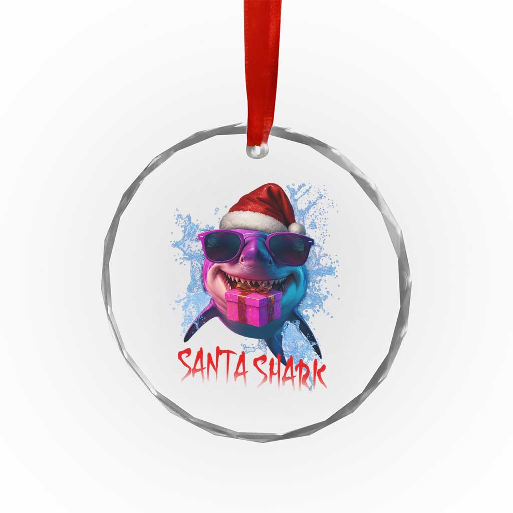 Funny Christmas Santa Shark Xmas Gift Crystal Glass Ornament TS12 Transparent Glass 3'' Circle Print Your Wear
