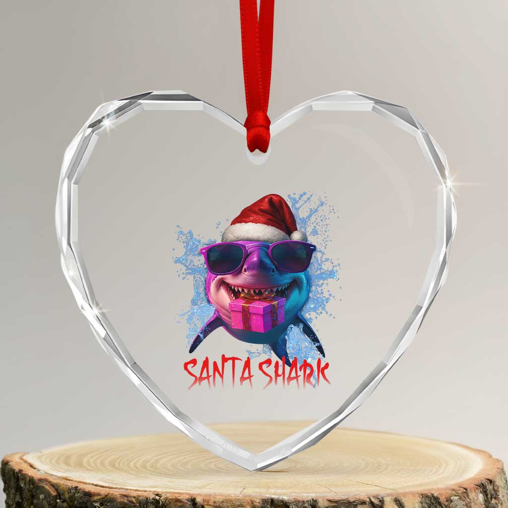 Funny Christmas Santa Shark Xmas Gift Heart Crystal Glass Ornament TS12 Transparent Glass 3'' Heart Print Your Wear