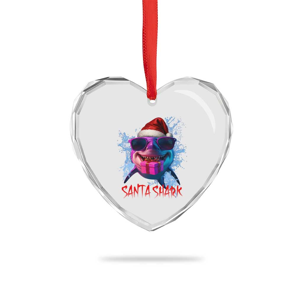 Funny Christmas Santa Shark Xmas Gift Heart Crystal Glass Ornament TS12 Print Your Wear