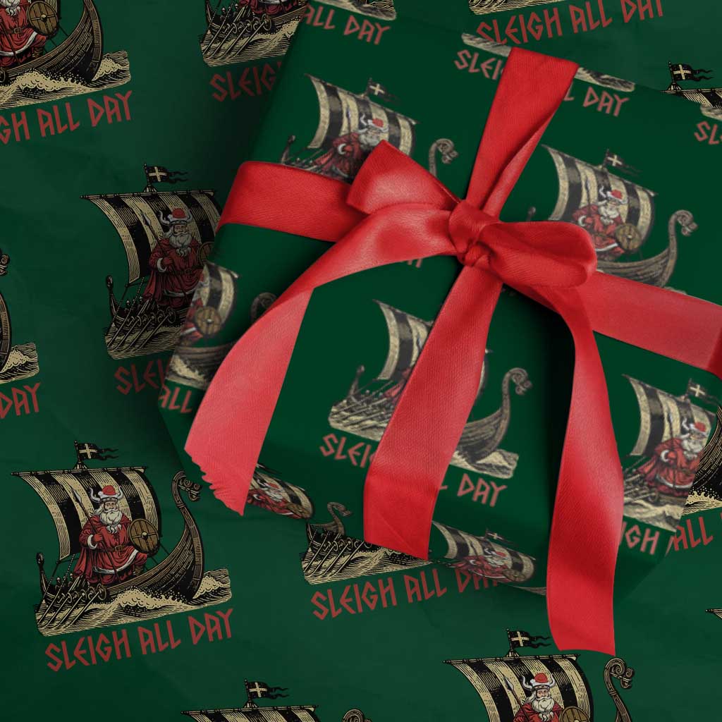 Funny Christmas Santa Viking Wrapping Paper Roll Sleigh All Day Xmas Pagan Norse Longship TS11 Green Print Your Wear