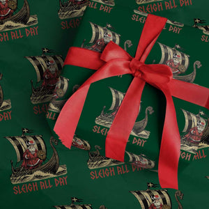 Funny Christmas Santa Viking Wrapping Paper Roll Sleigh All Day Xmas Pagan Norse Longship TS11 Green Print Your Wear