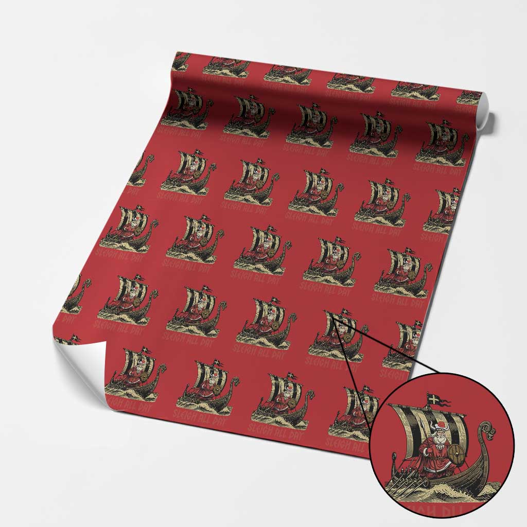 Funny Christmas Santa Viking Wrapping Paper Roll Sleigh All Day Xmas Pagan Norse Longship TS11 Red Print Your Wear