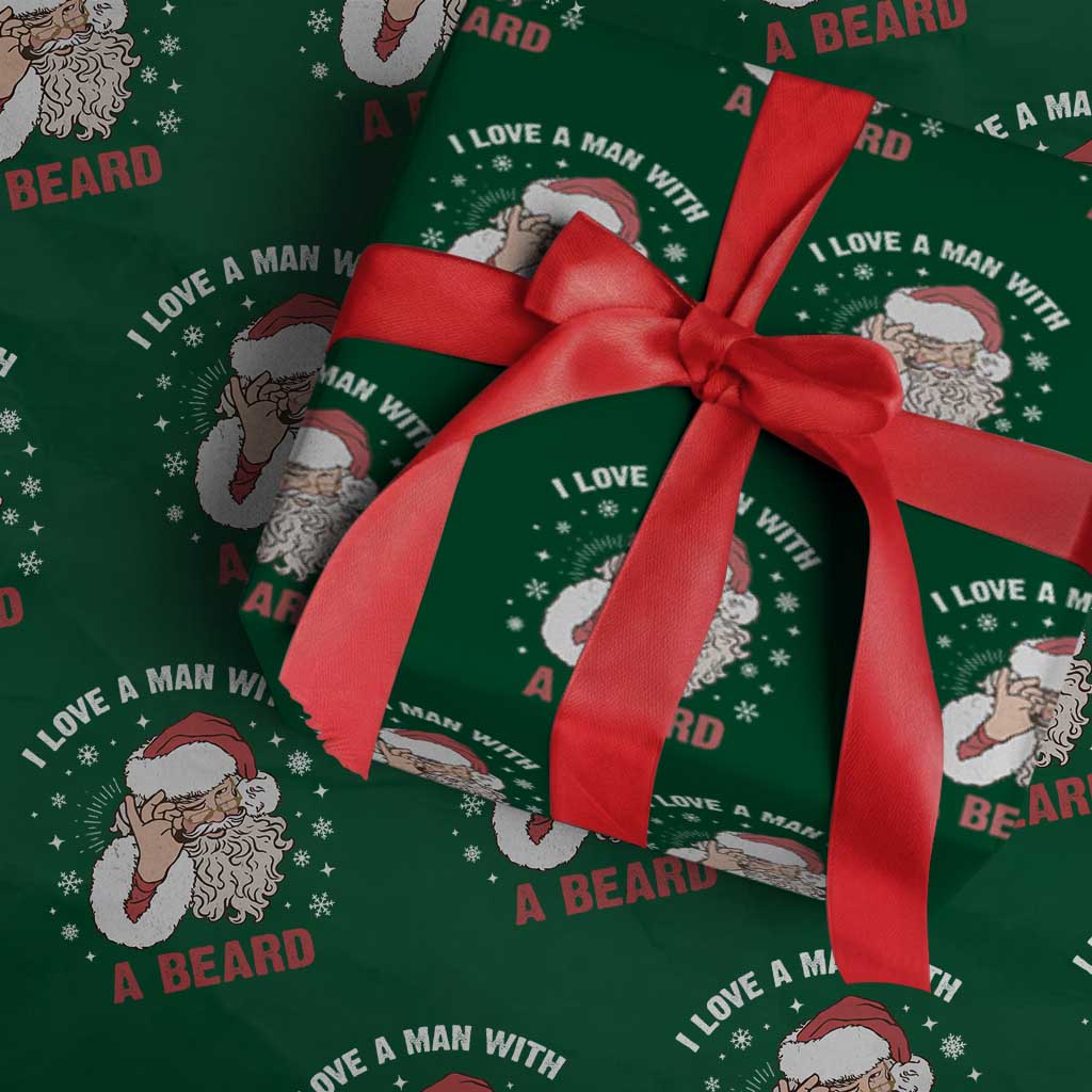 Funny Christmas Santa Wrapping Paper Roll I Love A Man With A Beard Snowflake TS11 Green Print Your Wear