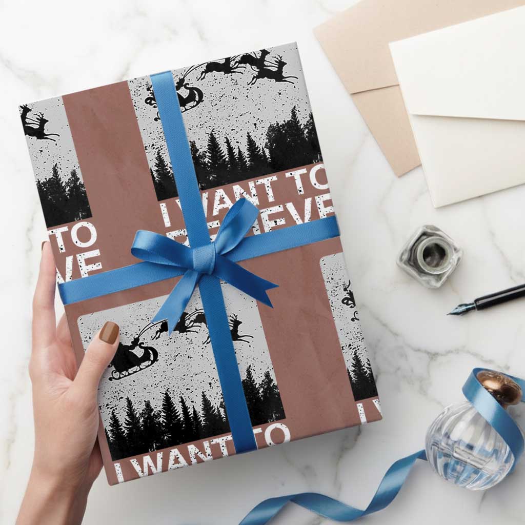 Funny Christmas Santa Wrapping Paper Roll I Want To Believe Sleigh With Reindeers TS11 Mocha Print Your Wear
