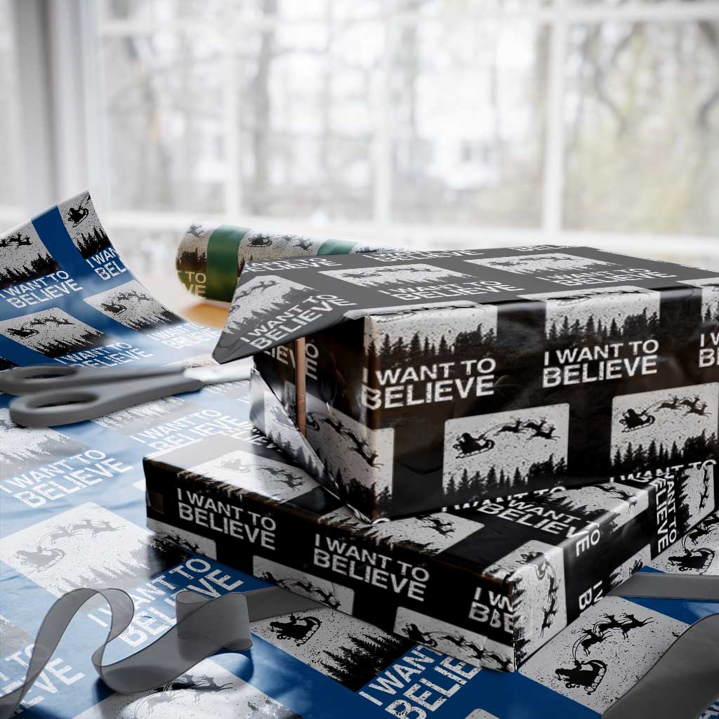 Funny Christmas Santa Wrapping Paper Roll I Want To Believe Sleigh With Reindeers TS11 Black Print Your Wear