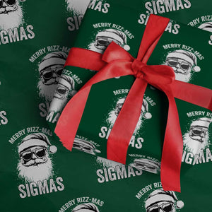 Funny Christmas Santa Wrapping Paper Roll Merry Rizzmas Sigmas Charisma Rizz Santa Claus TS11 Green Print Your Wear