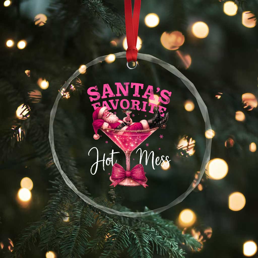 Funny Christmas Santas Favorite Hot Mess Crystal Glass Ornament Xmas Drinking Party TS11 Print Your Wear