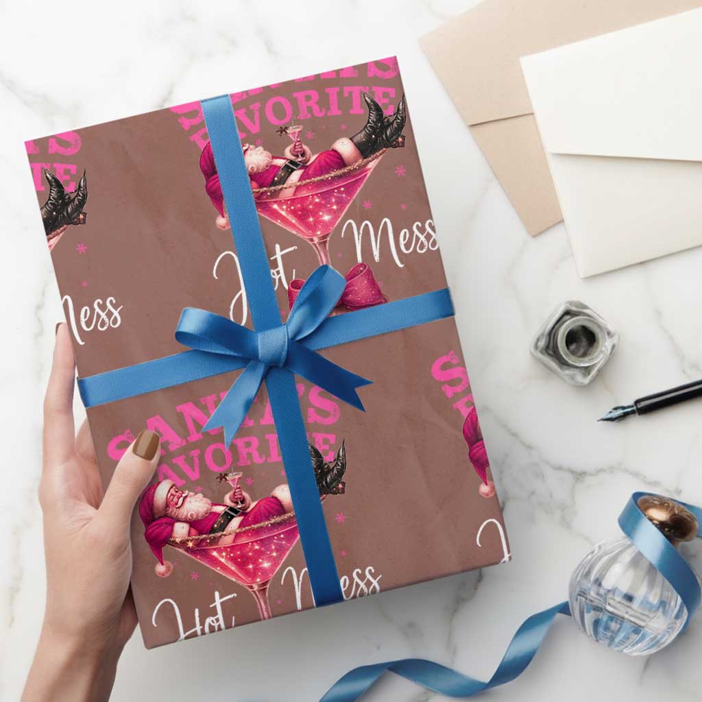Funny Christmas Santas Favorite Hot Mess Wrapping Paper Roll Xmas Drinking Party TS11 Mocha Print Your Wear