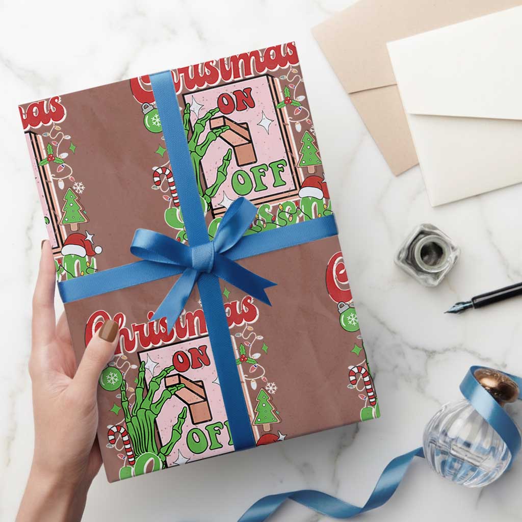 Funny Christmas Season Wrapping Paper Roll Switch Red And Green Skeleton Hand TS11 Mocha Print Your Wear
