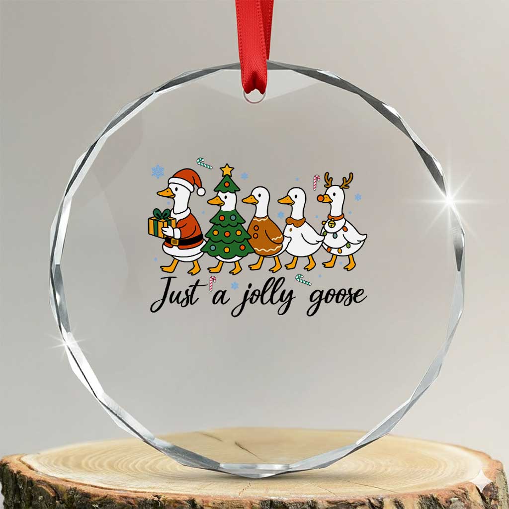 Funny Christmas Silly Goose Crystal Glass Ornament Just A Jolly Goose Xmas Poultry Animal Humor TS11 Transparent Glass 3'' Circle Print Your Wear