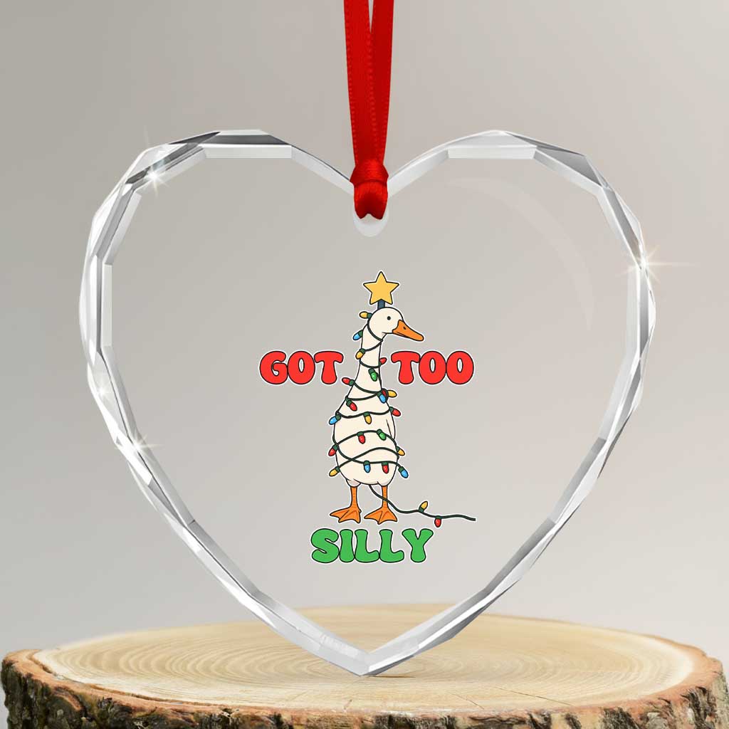 Funny Christmas Silly Goose Heart Crystal Glass Ornament Got Too Silly Goose Pun Humor Xmas Tree TS11 Transparent Glass 3'' Heart Print Your Wear