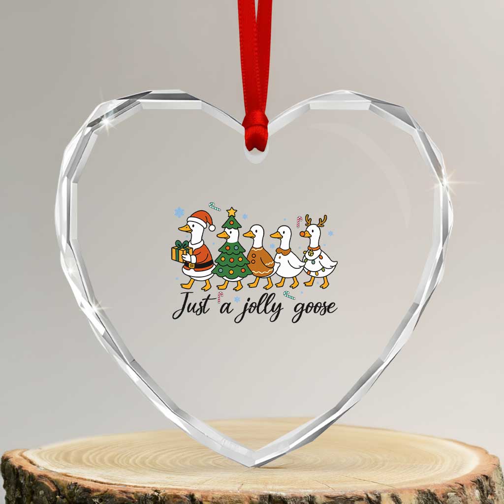 Funny Christmas Silly Goose Heart Crystal Glass Ornament Just A Jolly Goose Xmas Poultry Animal Humor TS11 Transparent Glass 3'' Heart Print Your Wear