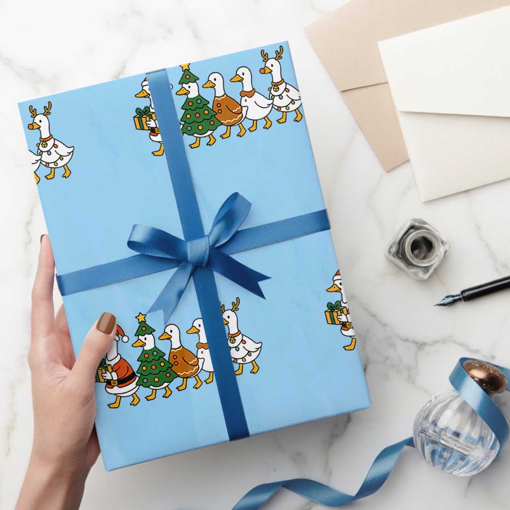 Funny Christmas Silly Goose Poultry Animal Lovers Wrapping Paper Roll TS11 Light Blue Print Your Wear