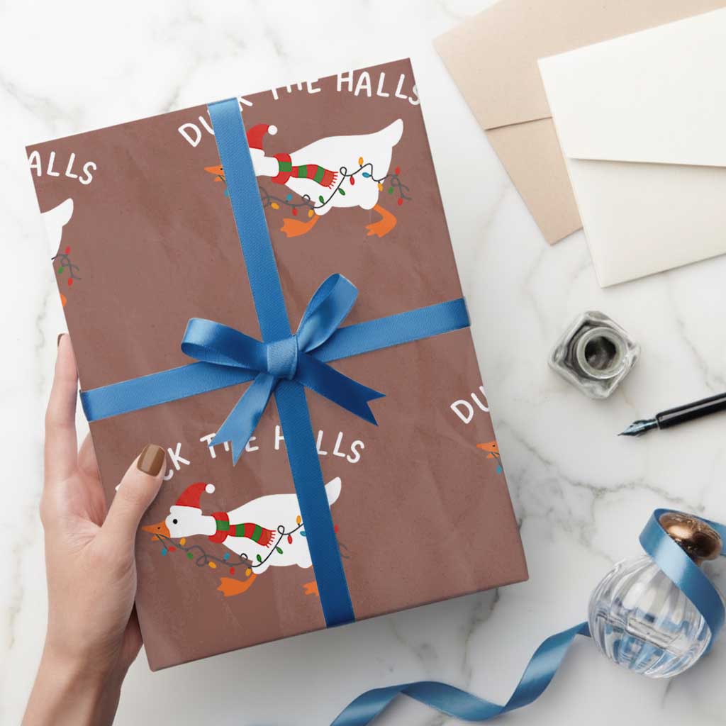 Funny Christmas Silly Goose Wrapping Paper Roll Funny Duck the Halls TS10 Mocha Print Your Wear