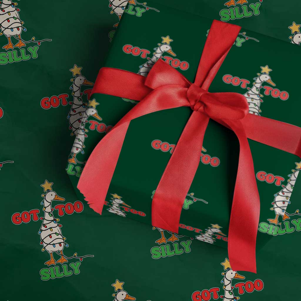 Funny Christmas Silly Goose Wrapping Paper Roll Got Too Silly Goose Pun Humor Xmas Tree TS11 Green Print Your Wear
