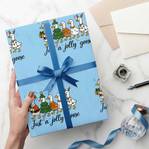 Funny Christmas Silly Goose Wrapping Paper Roll Just A Jolly Goose Xmas Poultry Animal Humor TS11 Light Blue Print Your Wear
