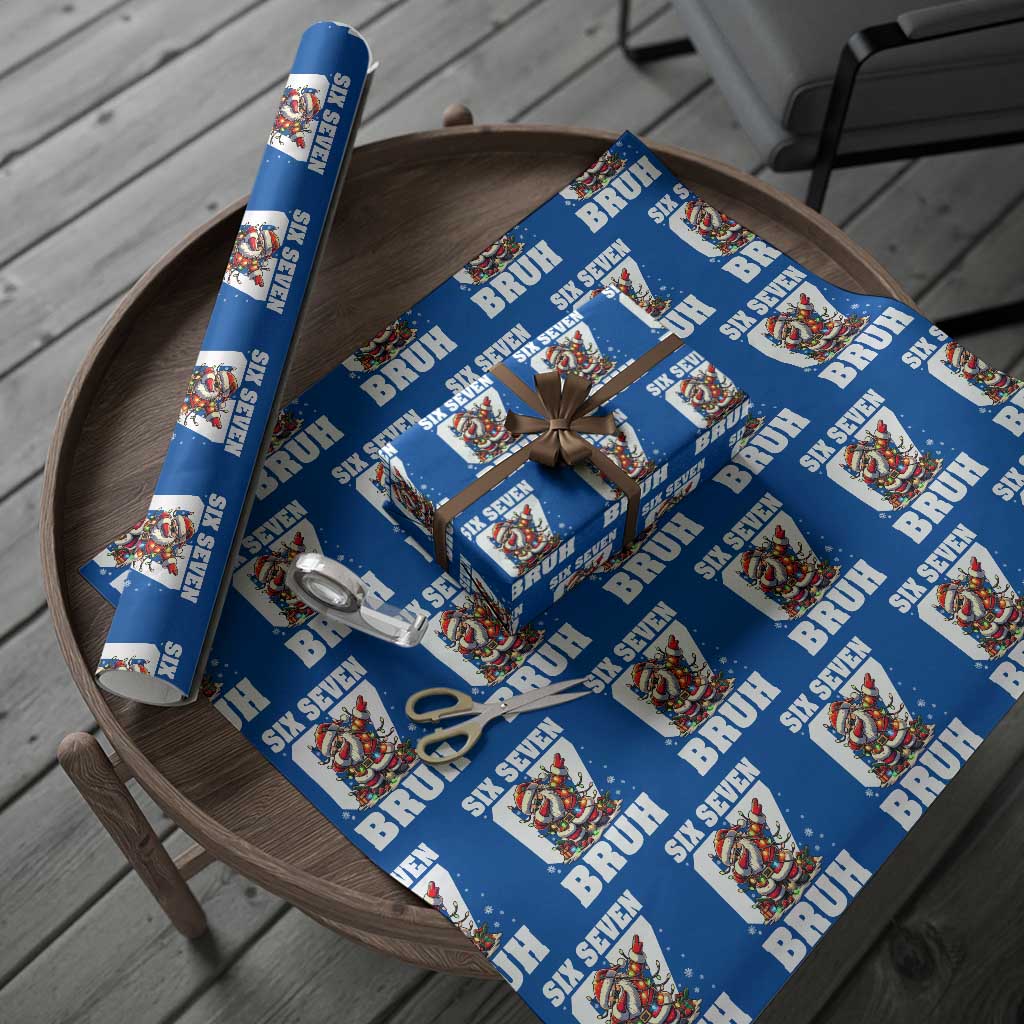 Funny Christmas Six Seven Bruh Wrapping Paper Roll Dabbing Santa TS11 Blue Print Your Wear