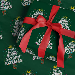 Funny Christmas Six Seven Meme Wrapping Paper Roll 67 No Cap Bruh Merry Skibidi Rizzmas 2025 TS11 Green Print Your Wear