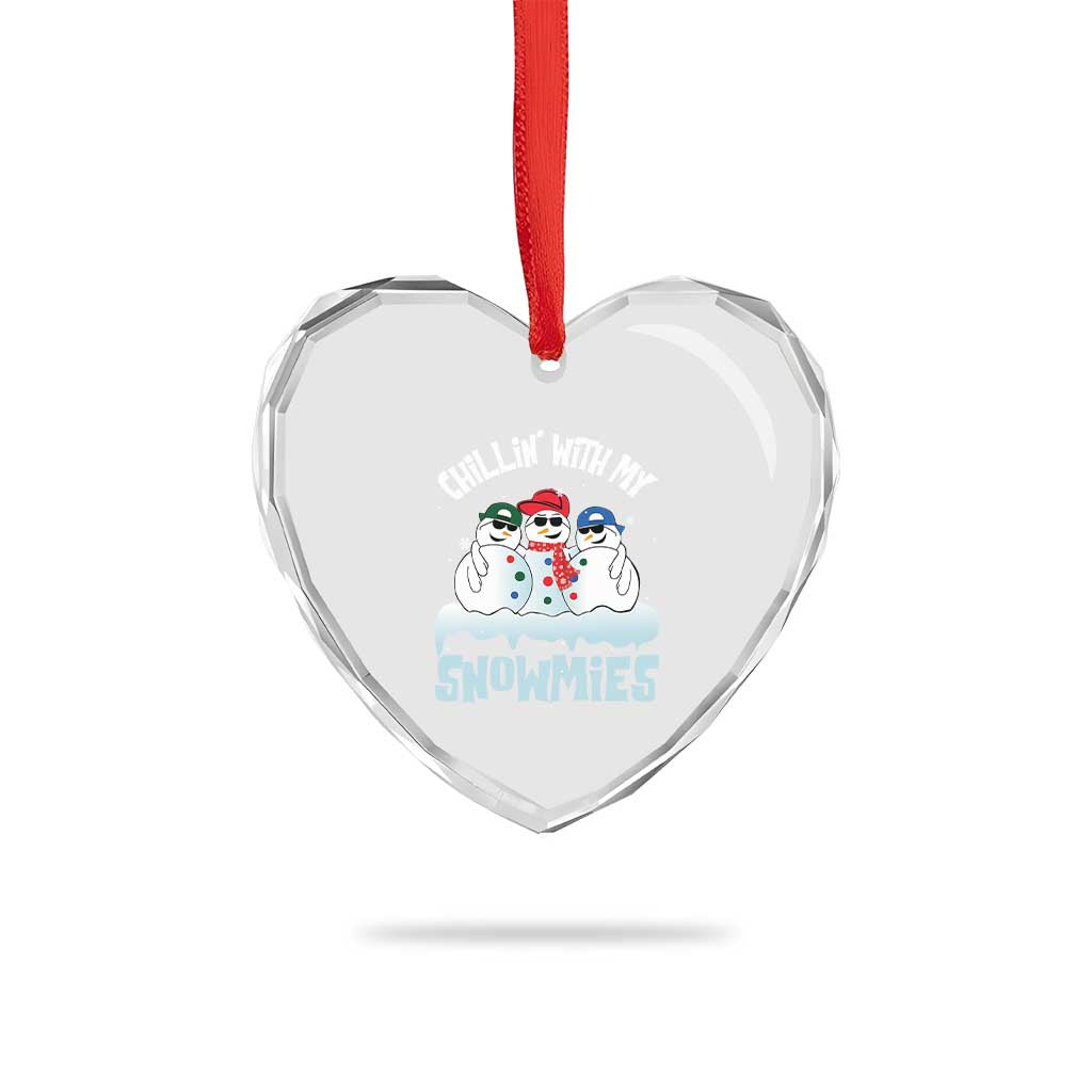 Funny Christmas Snowman Heart Crystal Glass Ornament Chillin' With My Snowmies Squad TS11 Print Your Wear