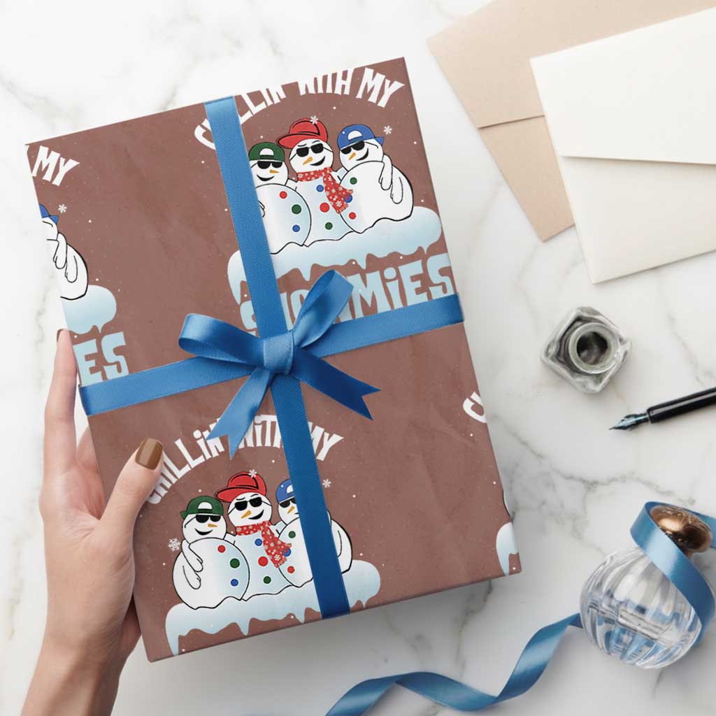 Funny Christmas Snowman Wrapping Paper Roll Chillin' With My Snowmies Squad TS11 Mocha Print Your Wear