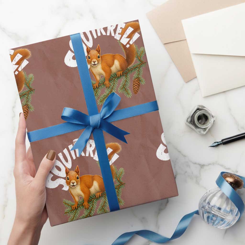 Funny Christmas Squirrel Wrapping Paper Roll Xmas Vacation Holiday Movie Pine Tree TS11 Mocha Print Your Wear