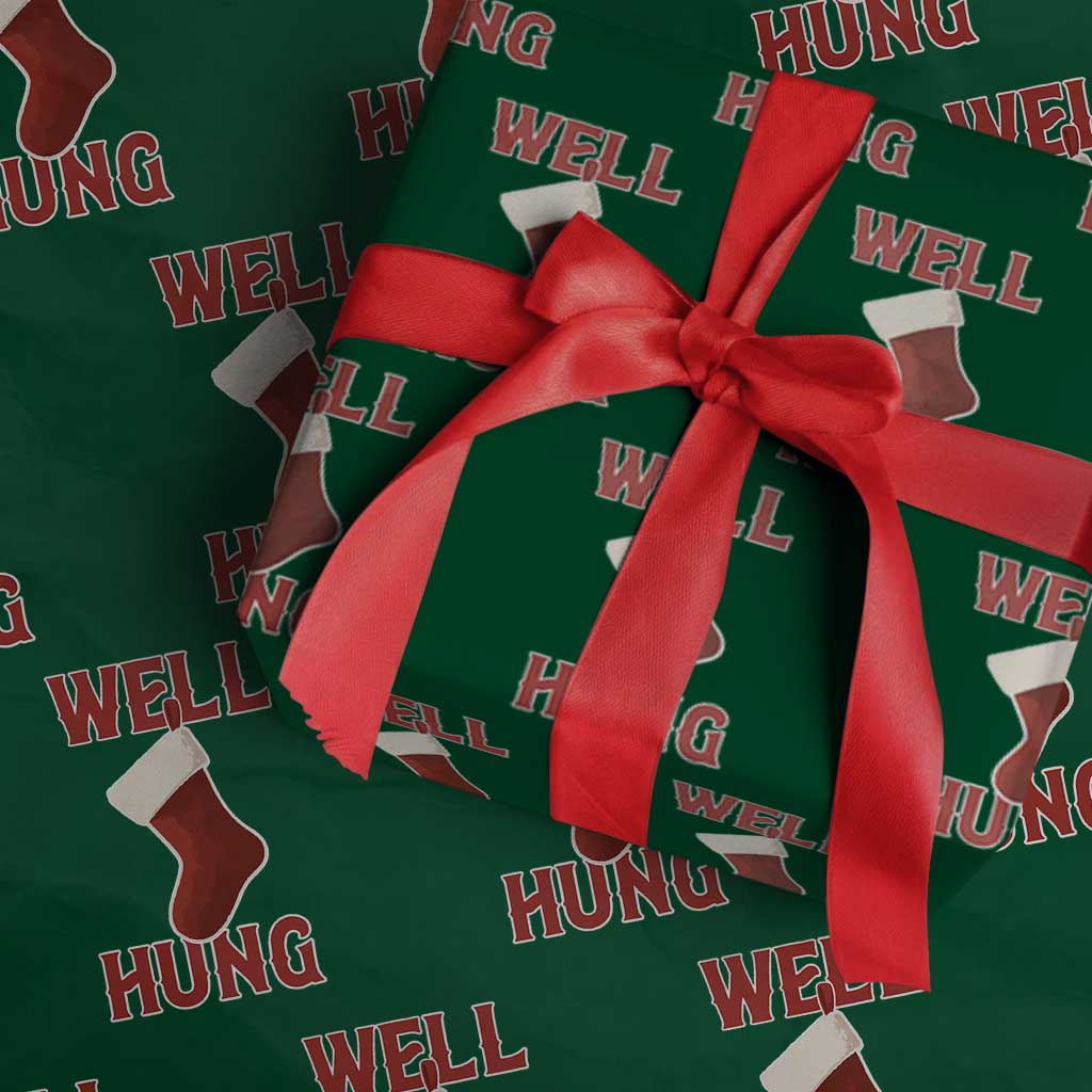 Funny Christmas Stocking Wrapping Paper Roll Well Hung Naughty Holiday Inappropriate Humor TS02 Green Print Your Wear