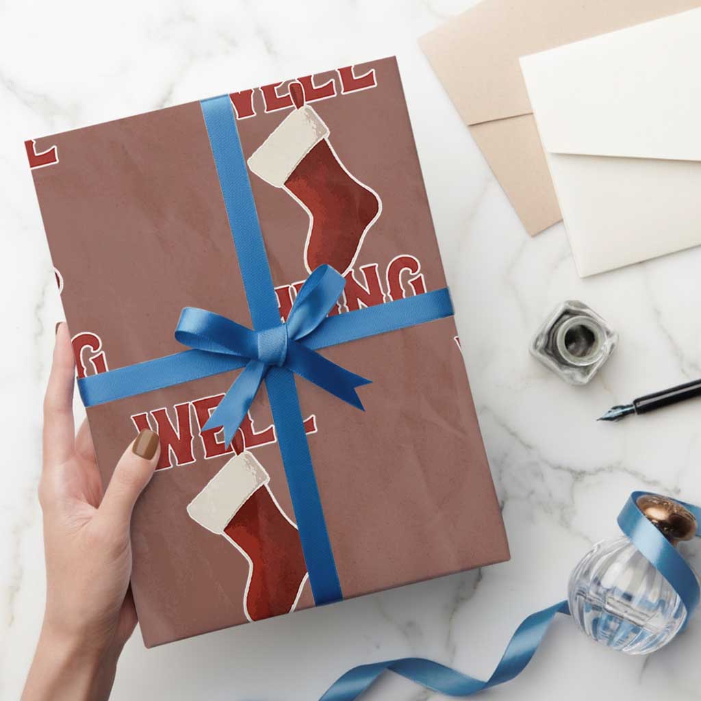 Funny Christmas Stocking Wrapping Paper Roll Well Hung Naughty Holiday Inappropriate Humor TS02 Mocha Print Your Wear