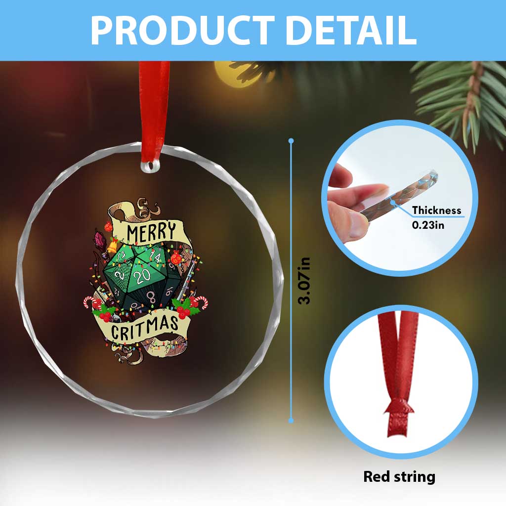 Funny Christmas Tabletop RPG Crystal Glass Ornament Merry Critmas D20 RPG Gamer Gaming TS11 Print Your Wear