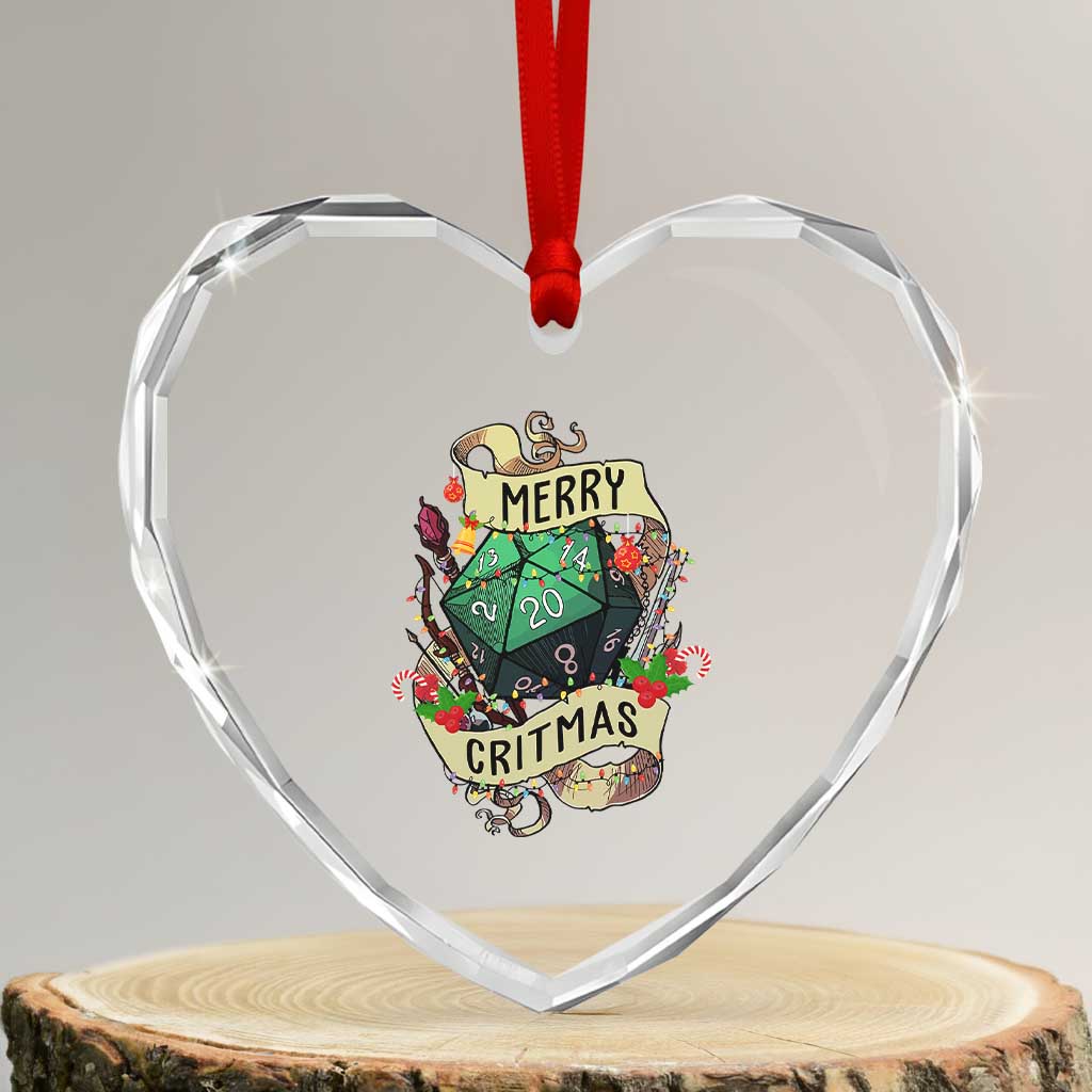 Funny Christmas Tabletop RPG Heart Crystal Glass Ornament Merry Critmas D20 RPG Gamer Gaming TS11 Transparent Glass 3'' Heart Print Your Wear