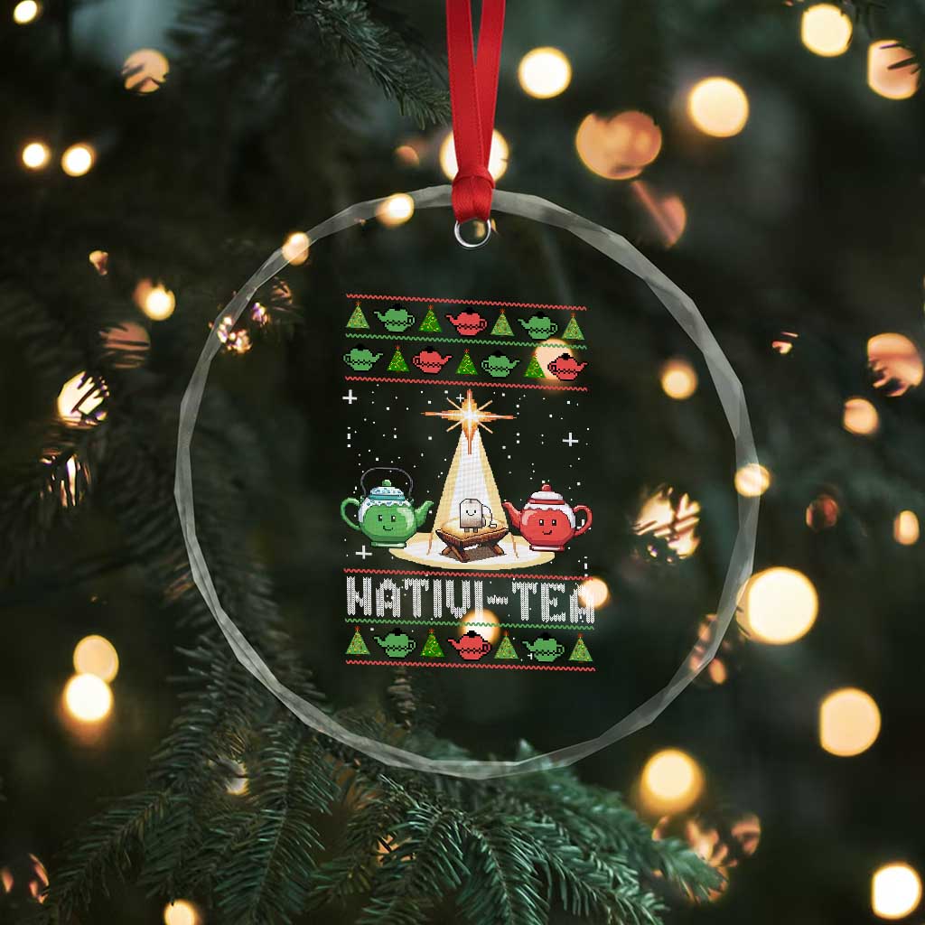 Funny Christmas Tea Lover Crystal Glass Ornament Nativi Tea Nativity Scene Christian Xmas TS11 Print Your Wear