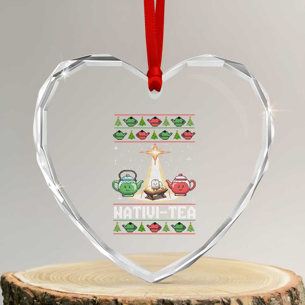 Funny Christmas Tea Lover Heart Crystal Glass Ornament Nativi Tea Nativity Scene Christian Xmas TS11 Transparent Glass 3'' Heart Print Your Wear