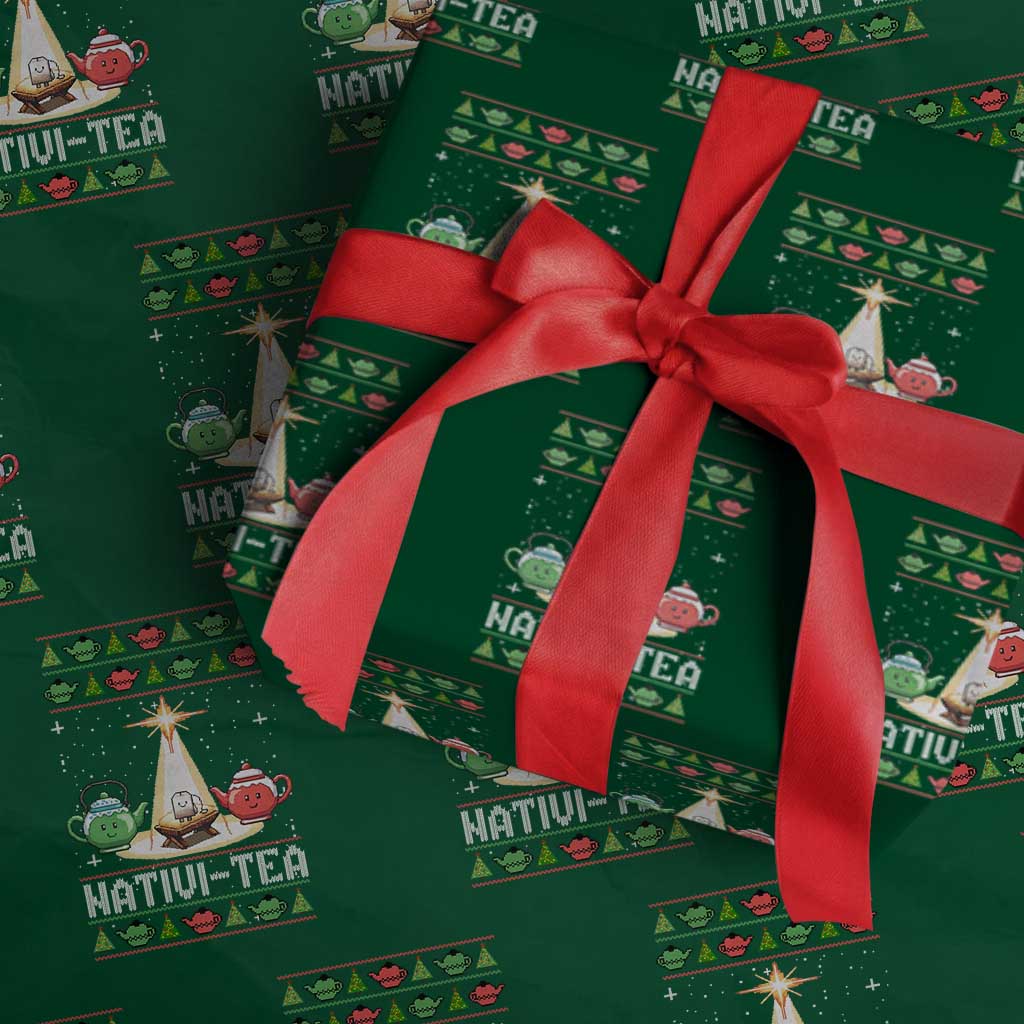 Funny Christmas Tea Lover Wrapping Paper Roll Nativi Tea Nativity Scene Christian Xmas TS11 Green Print Your Wear