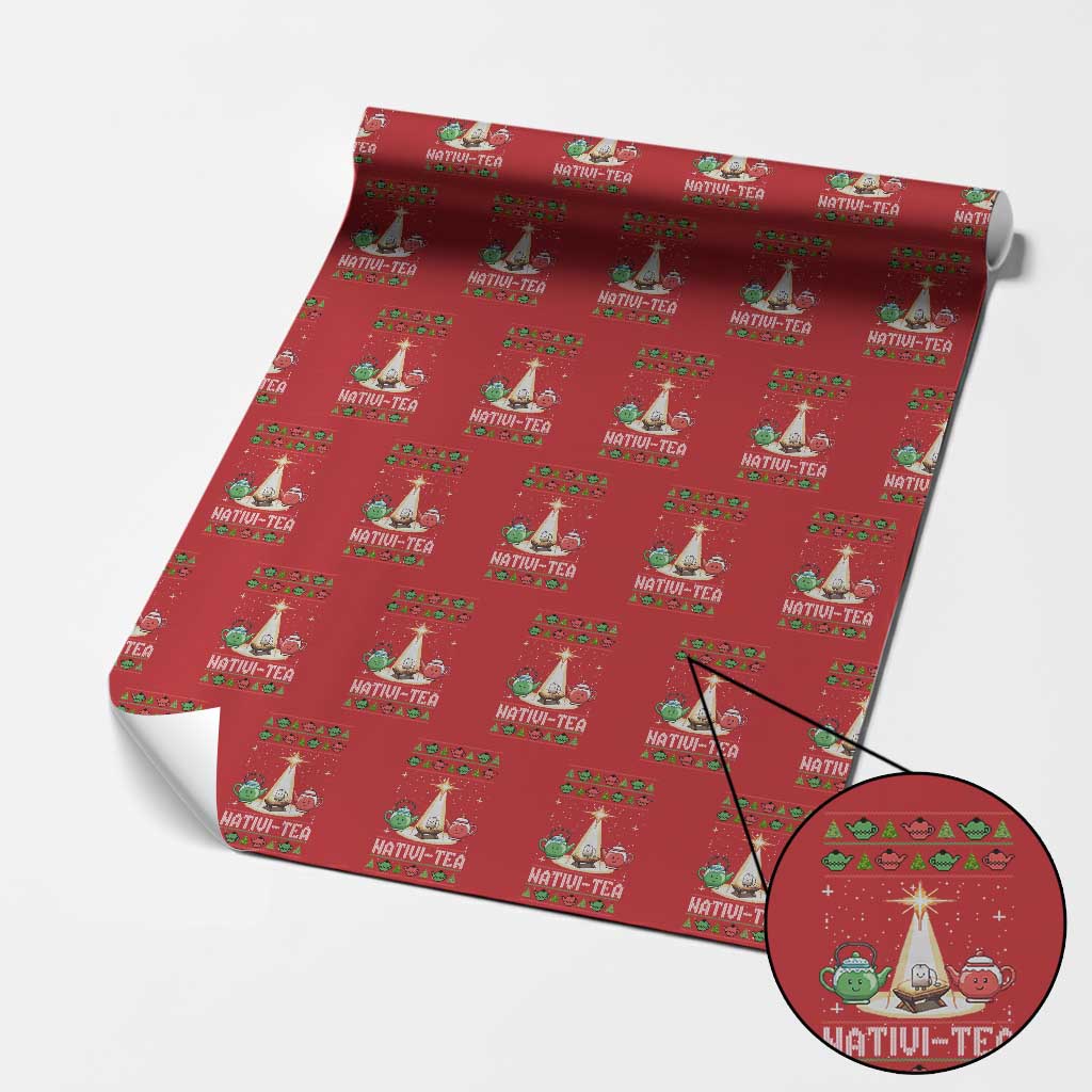 Funny Christmas Tea Lover Wrapping Paper Roll Nativi Tea Nativity Scene Christian Xmas TS11 Red Print Your Wear