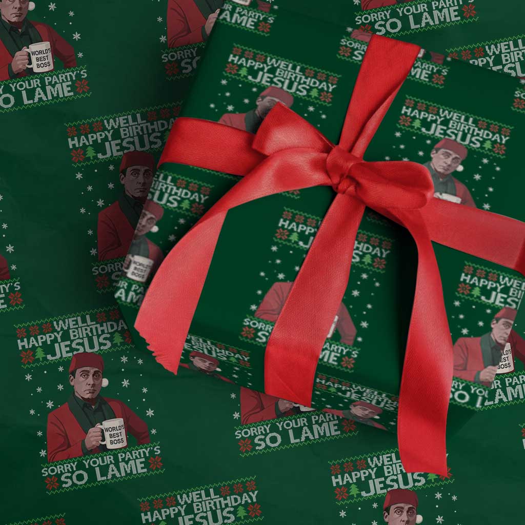 Funny Christmas The Office Movie Wrapping Paper Roll Well Happy Birthday Jesus Sorry Your Party Is So Lame TS11 Green Print Your Wear