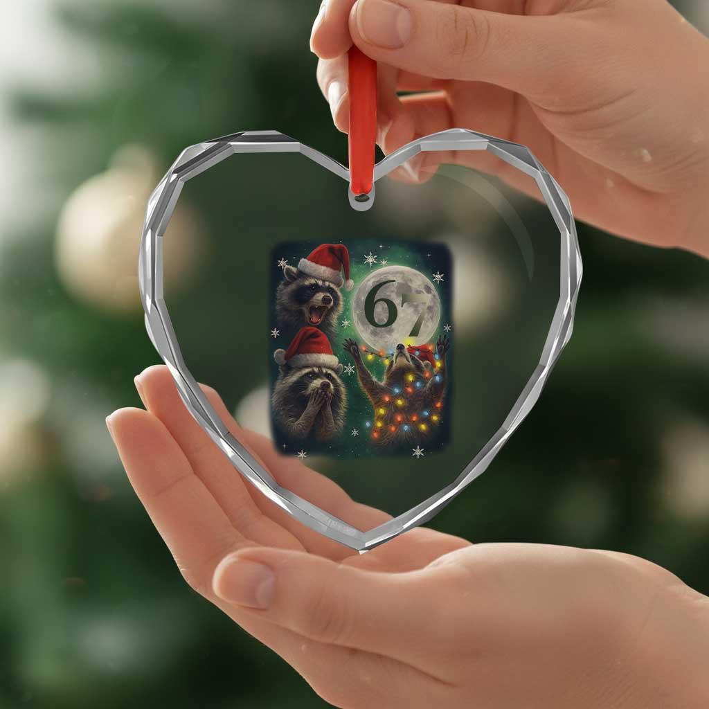 Funny Christmas Three Raccoons 67 Heart Crystal Glass Ornament Trash Panda Moon Howling Six Seven Meme TS11 Print Your Wear