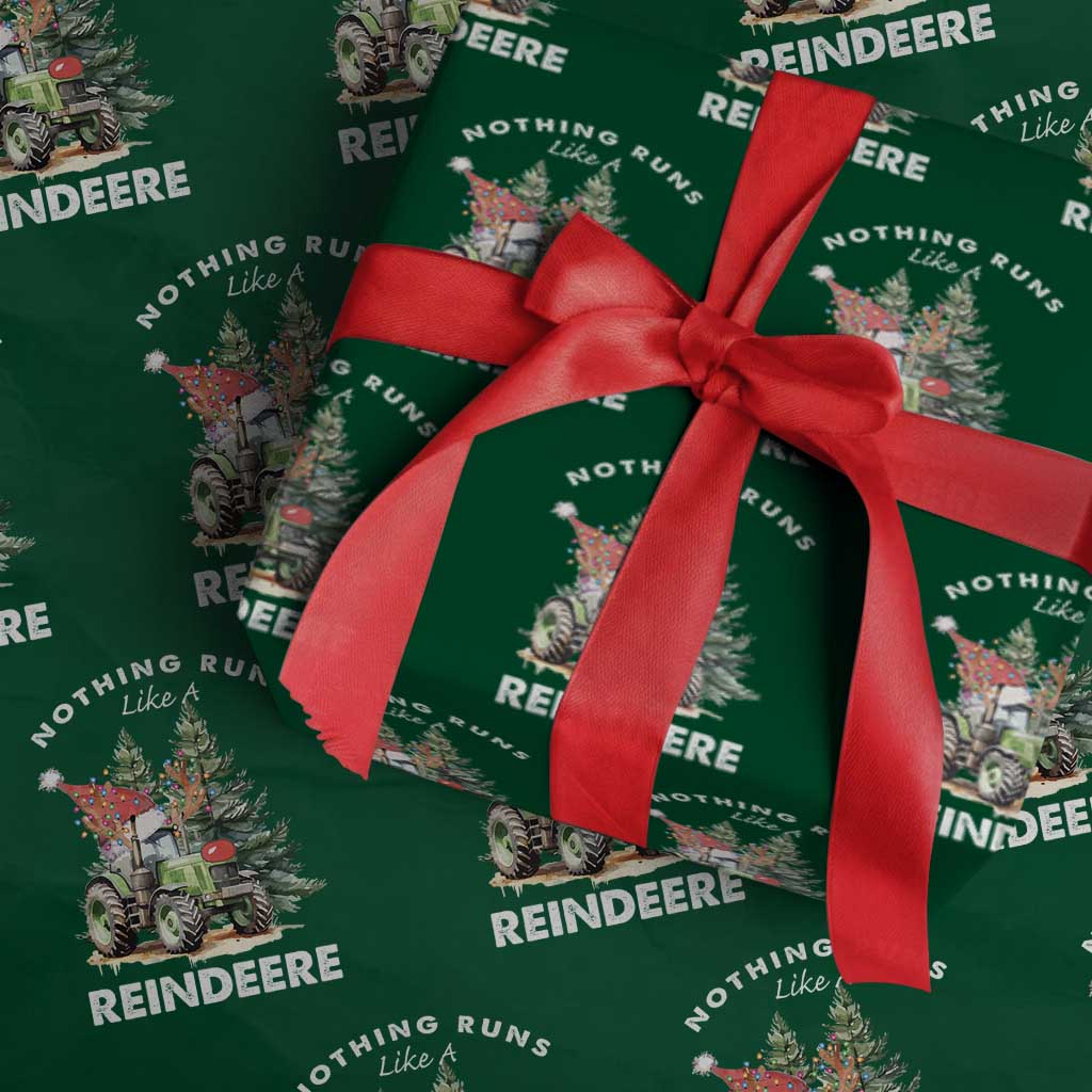 Funny Christmas Tractor Wrapping Paper Roll Nothing Runs Like A Reindeere Farmers TS11 Green Print Your Wear