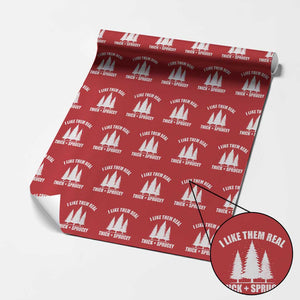 Funny Christmas Tree Wrapping Paper Roll I Like Them Real Thick and Sprucey Holiday Trees Pun TS02 Red Print Your Wear