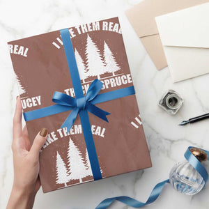 Funny Christmas Tree Wrapping Paper Roll I Like Them Real Thick and Sprucey Holiday Trees Pun TS02 Mocha Print Your Wear