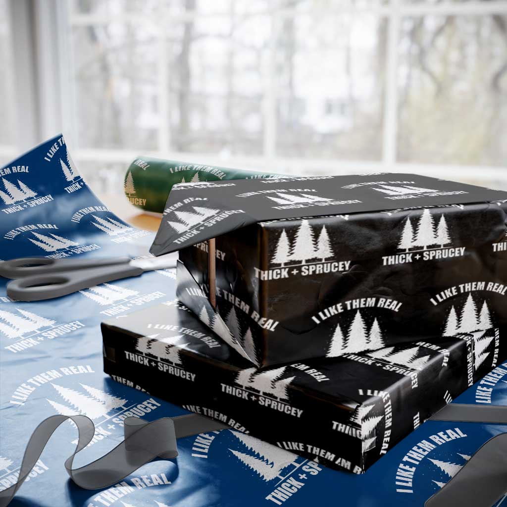 Funny Christmas Tree Wrapping Paper Roll I Like Them Real Thick and Sprucey Holiday Trees Pun TS02 Black Print Your Wear