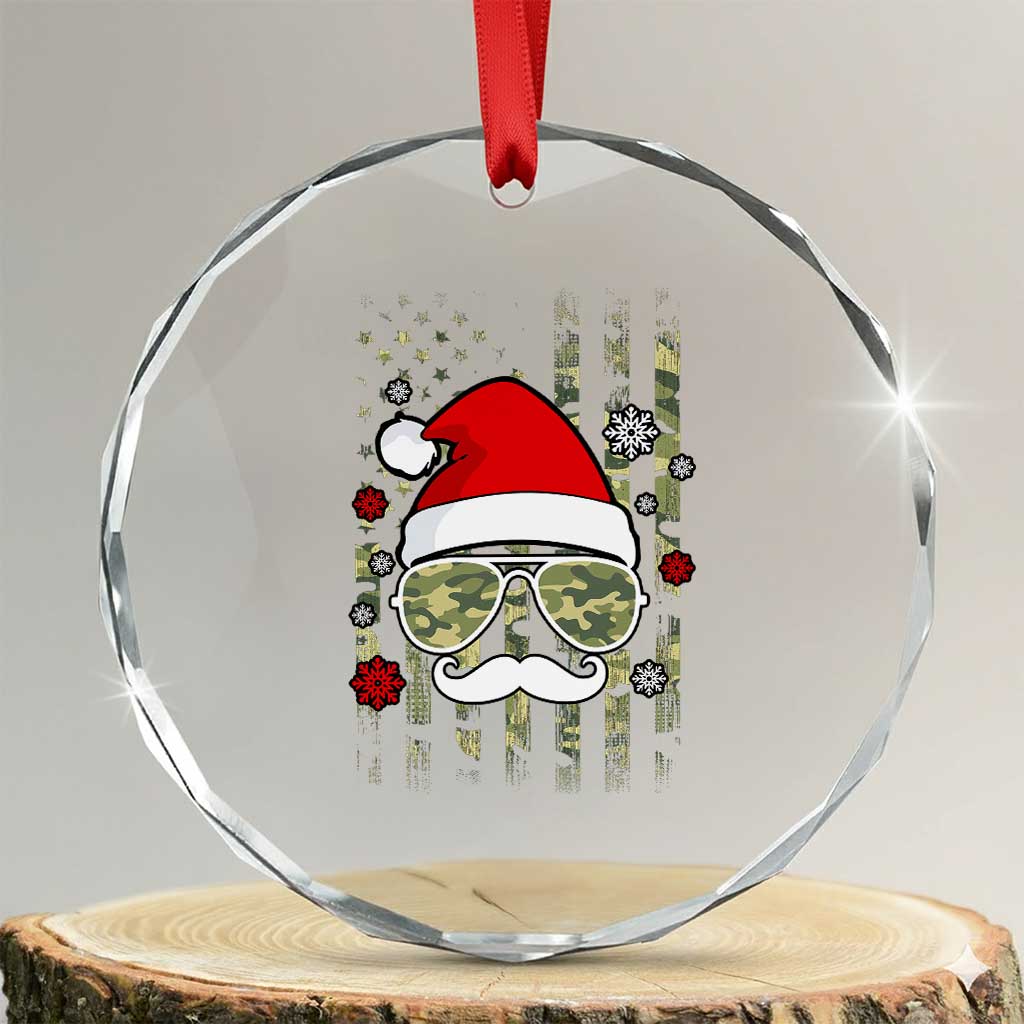 Funny Christmas Veteran Crystal Glass Ornament Santa Hat Camo American Flag TS11 Transparent Glass 3'' Circle Print Your Wear