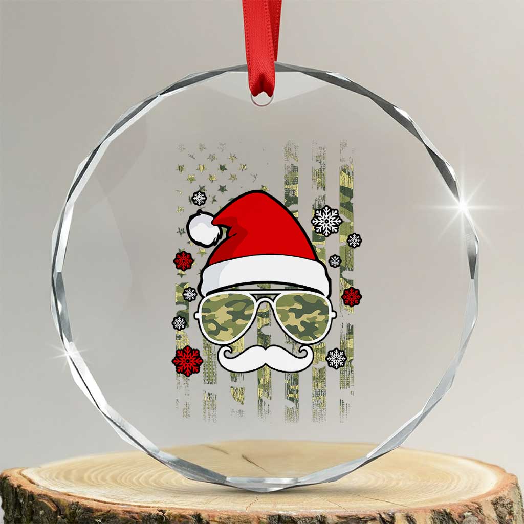 Funny Christmas Veteran Crystal Glass Ornament Santa Hat Camo American Flag TS11 Transparent Glass 3'' Circle Print Your Wear