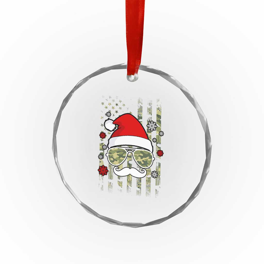 Funny Christmas Veteran Crystal Glass Ornament Santa Hat Camo American Flag TS11 Print Your Wear
