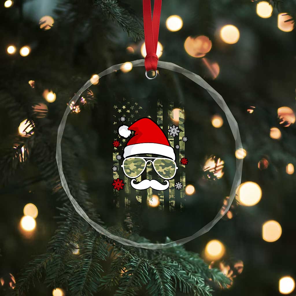 Funny Christmas Veteran Crystal Glass Ornament Santa Hat Camo American Flag TS11 Print Your Wear