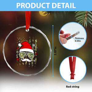 Funny Christmas Veteran Crystal Glass Ornament Santa Hat Camo American Flag TS11 Print Your Wear