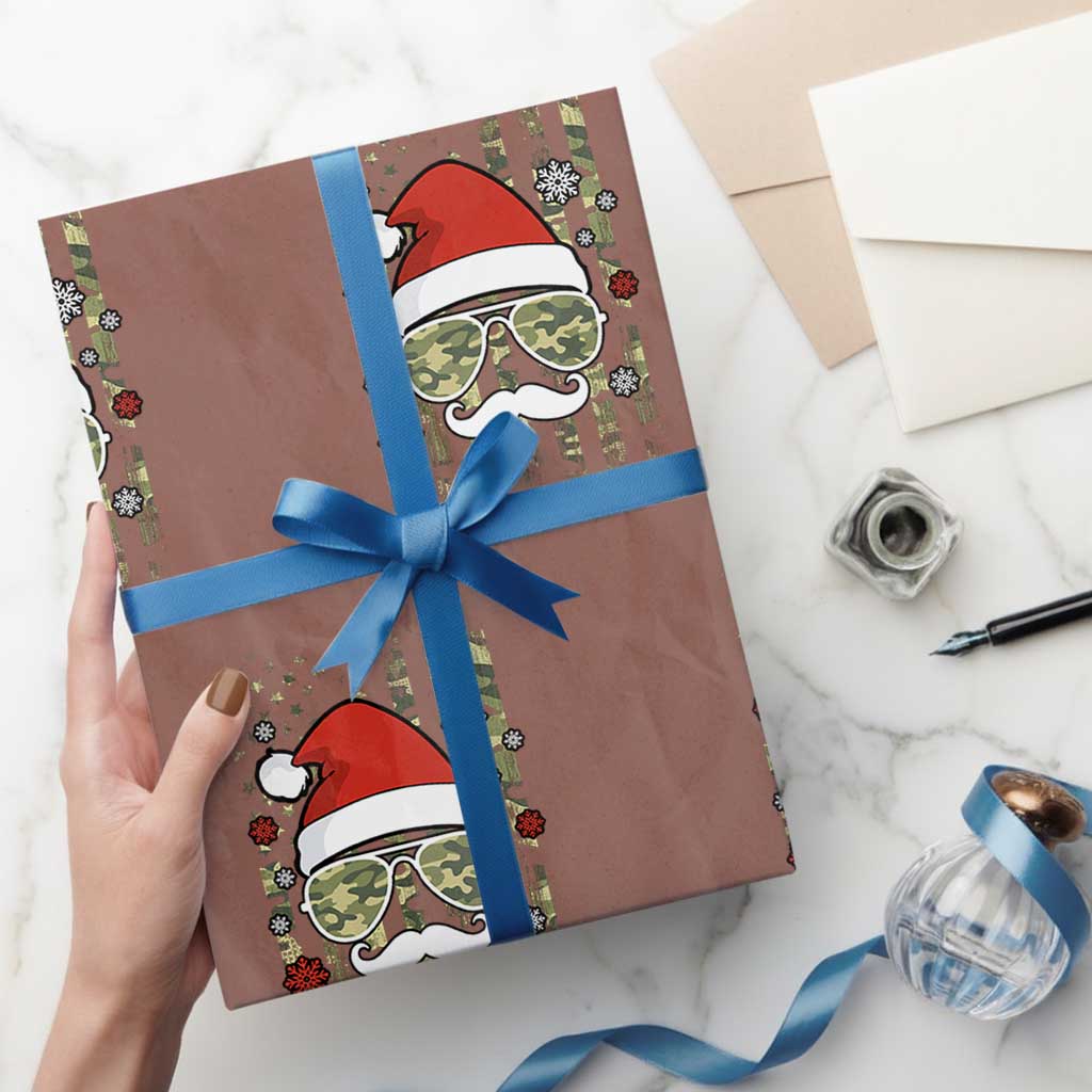 Funny Christmas Veteran Wrapping Paper Roll Santa Hat Camo American Flag TS11 Mocha Print Your Wear