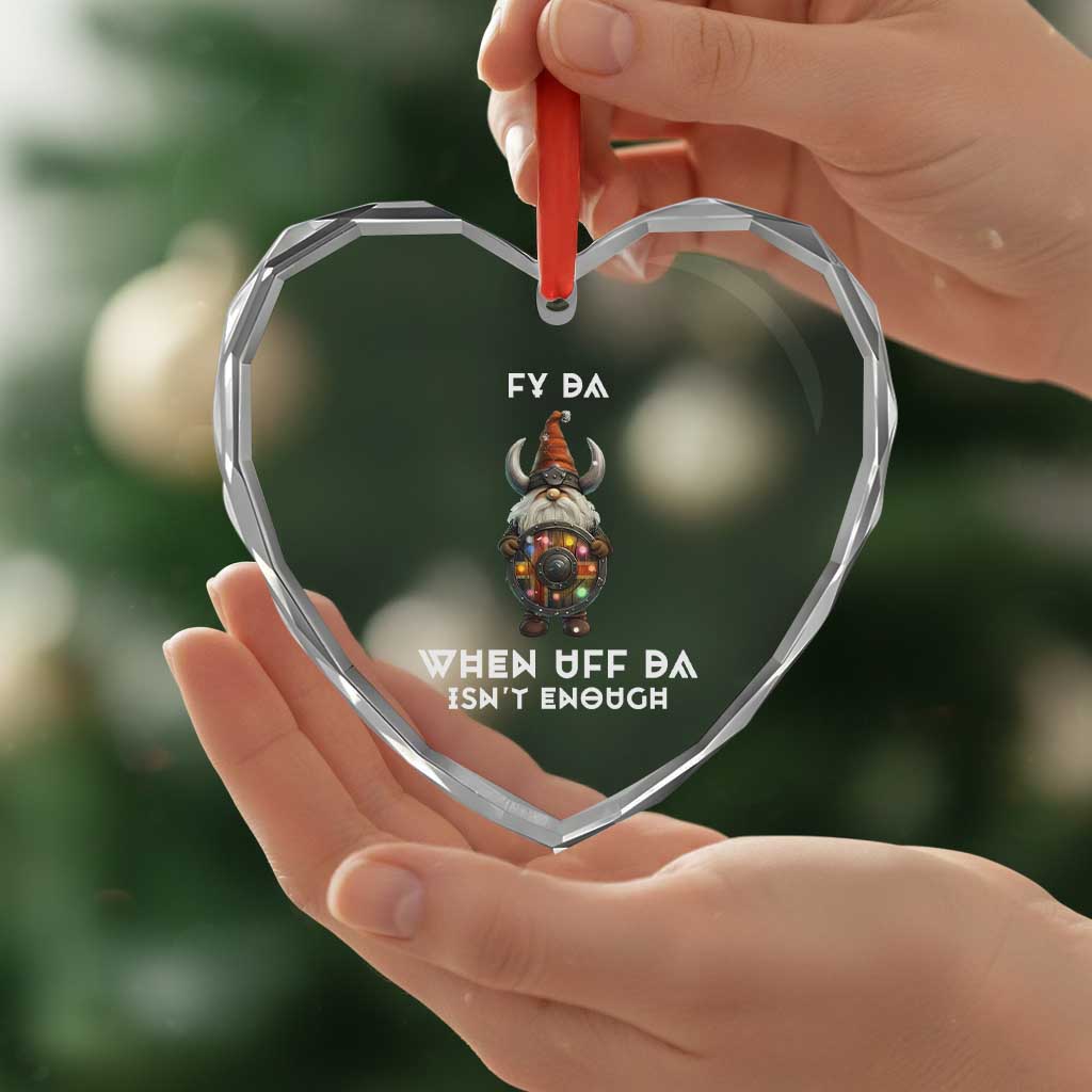 Funny Christmas Viking Gnome Heart Crystal Glass Ornament Fy Da When Uff Da Isn't Enough Norwegian Santa Hat TS11 Print Your Wear