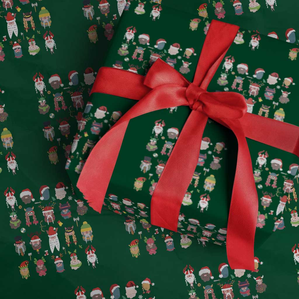 Funny Christmas Viking Wrapping Paper Roll Nordic Cute Viking Warriors TS11 Green Print Your Wear