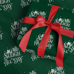 Funny Christmas Viking Wrapping Paper Roll Sleigh All Day Sleipnir Longship Santa TS11 Green Print Your Wear