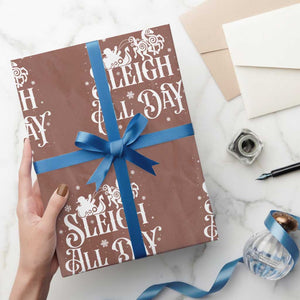 Funny Christmas Viking Wrapping Paper Roll Sleigh All Day Sleipnir Longship Santa TS11 Mocha Print Your Wear