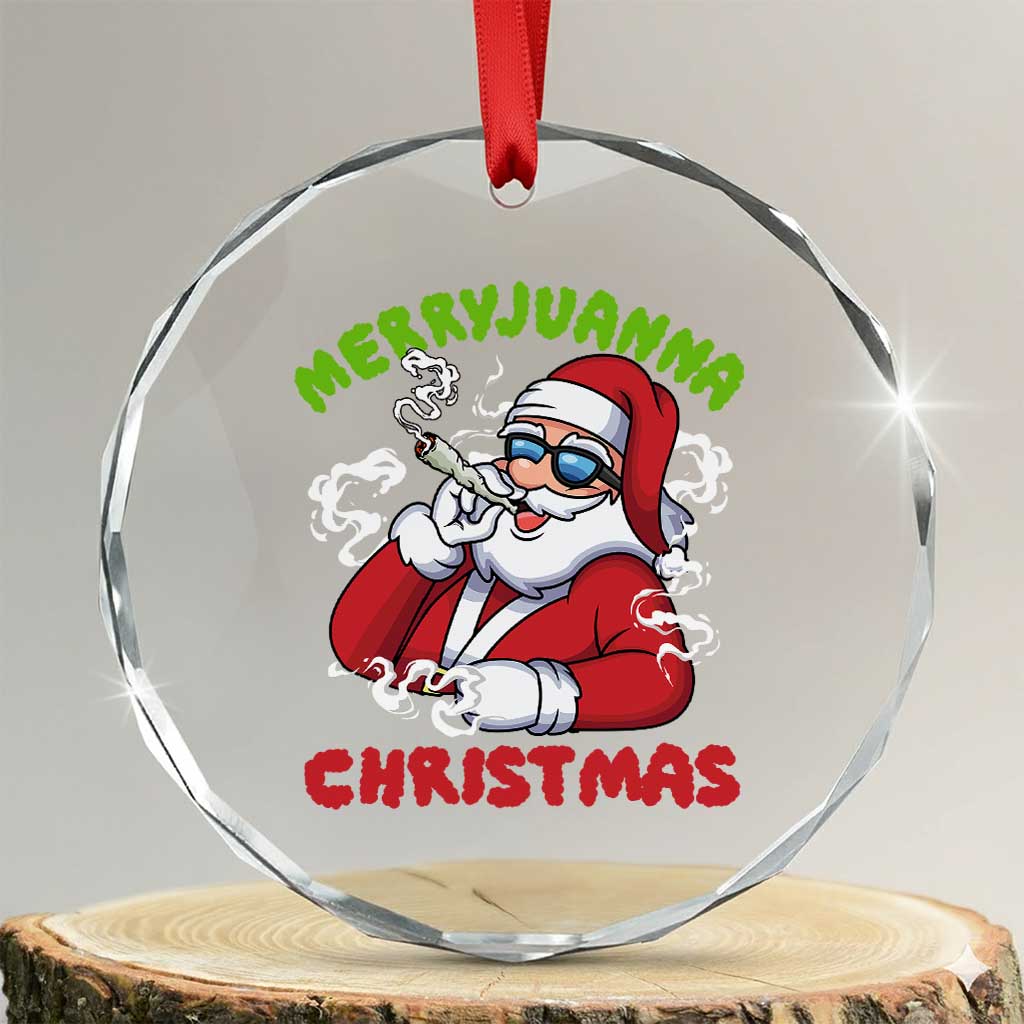 Funny Christmas Weed Crystal Glass Ornament Merryjuanna Christmas Santa Xmas TS11 Transparent Glass 3'' Circle Print Your Wear